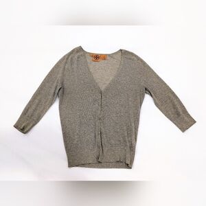 Tory Burch Taupe Knit Top with Orange Logo Patch